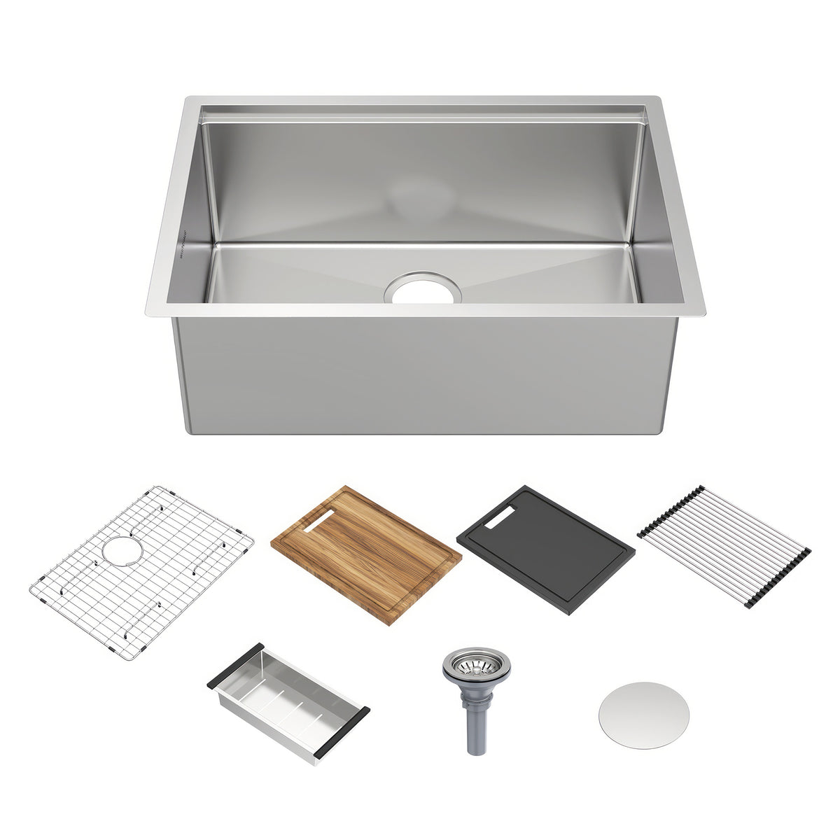 Undermount Single Bowl 16 Gauge Brushed Stainless Steel Workstation Sink With Accessories
