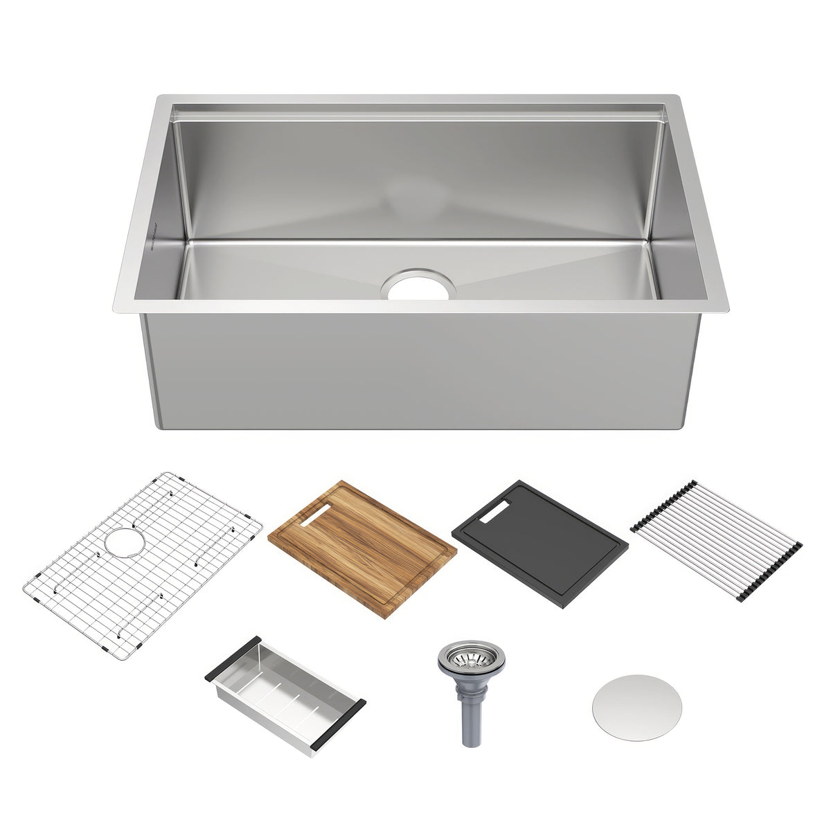 Undermount Single Bowl 16 Gauge Brushed Stainless Steel Workstation Sink With Accessories