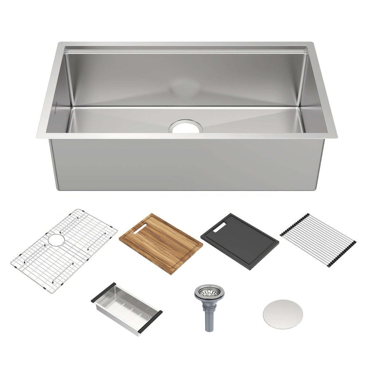 Undermount Single Bowl 16 Gauge Brushed Stainless Steel Workstation Sink With Accessories