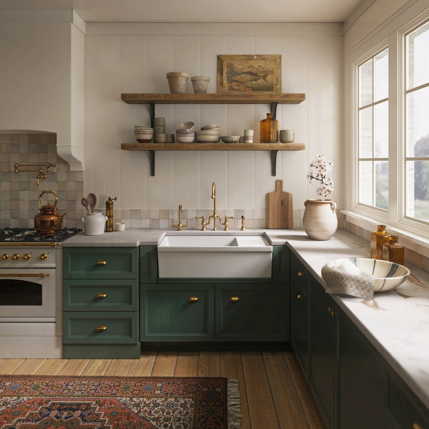 Bridge Faucet with Gooseneck Swivel Spout, Lever Handles and Solid Brass Side Spray