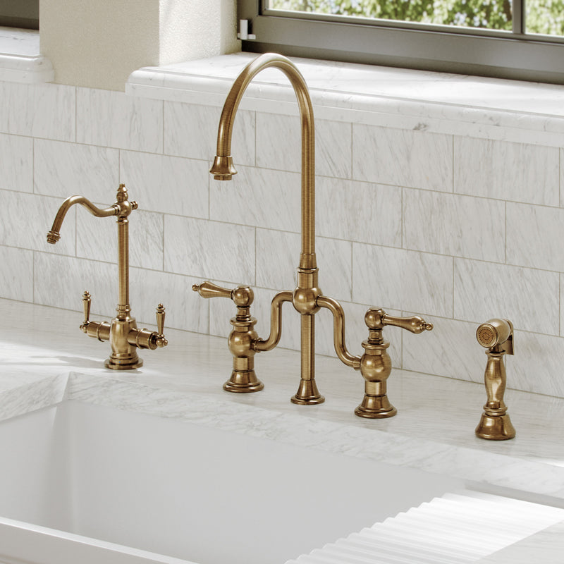 Bridge Faucet With Gooseneck Swivel Spout Lever Handles And Solid Bra   WHTTSLV3 9773 NT 5 800x 