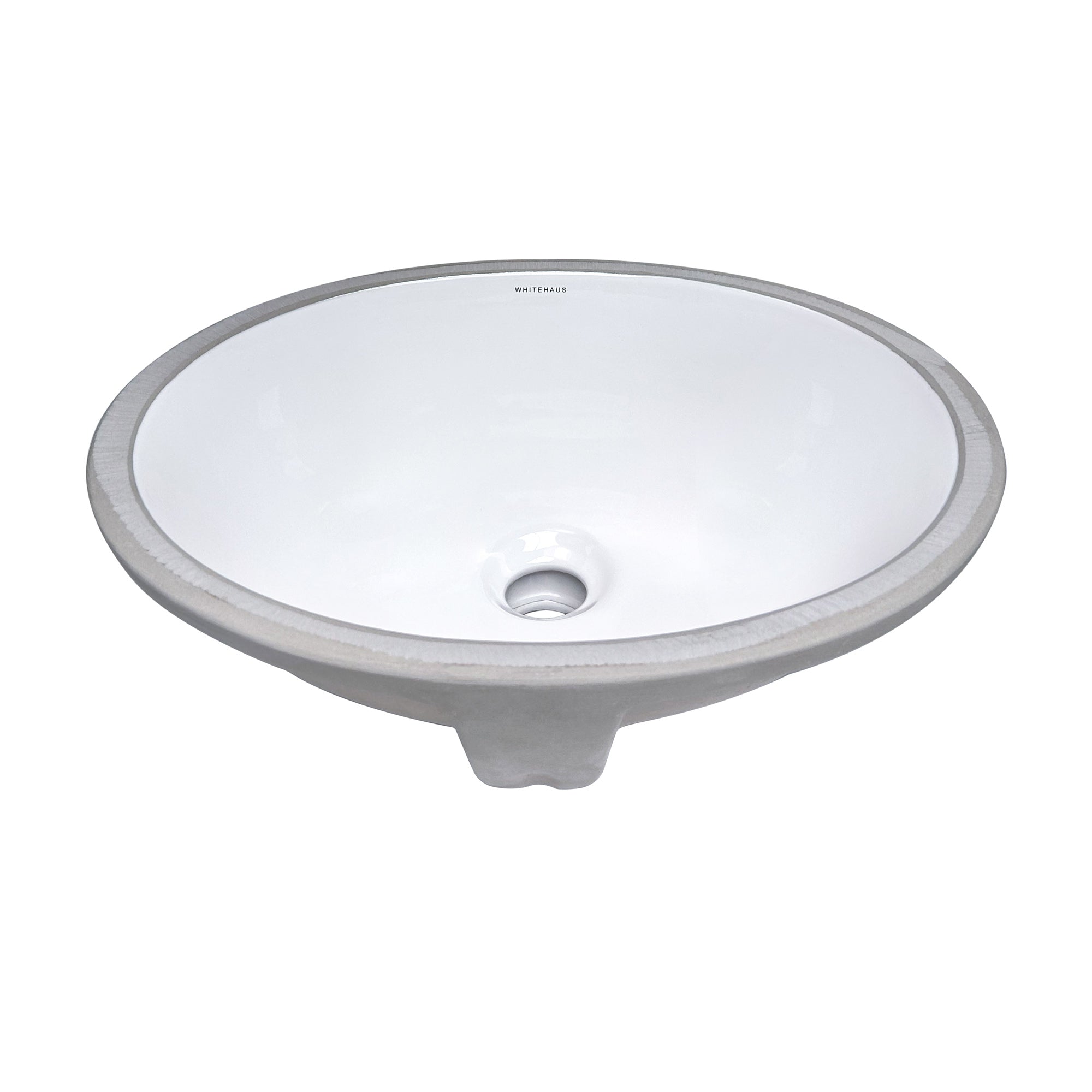 Oval undermount basin with overflow and rear center drain location