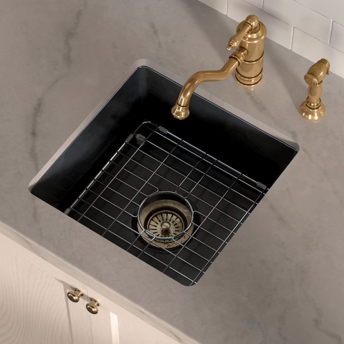 Undermount/drop-in single bowl fireclay kitchen sinks, stainless steel grid included