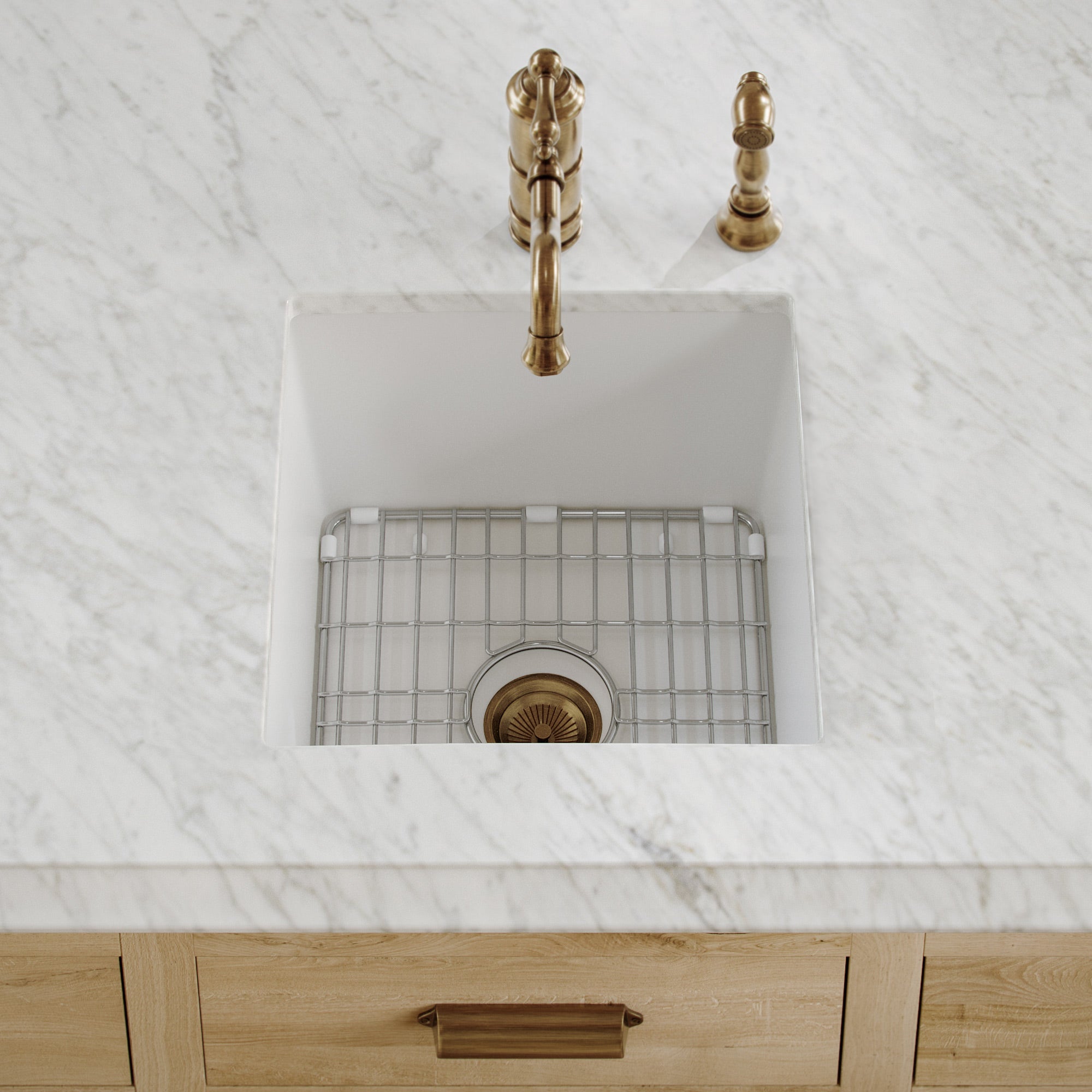 Undermount/Drop-in Single Bowl Fireclay Kitchen Sinks, Stainless Steel Grid Included