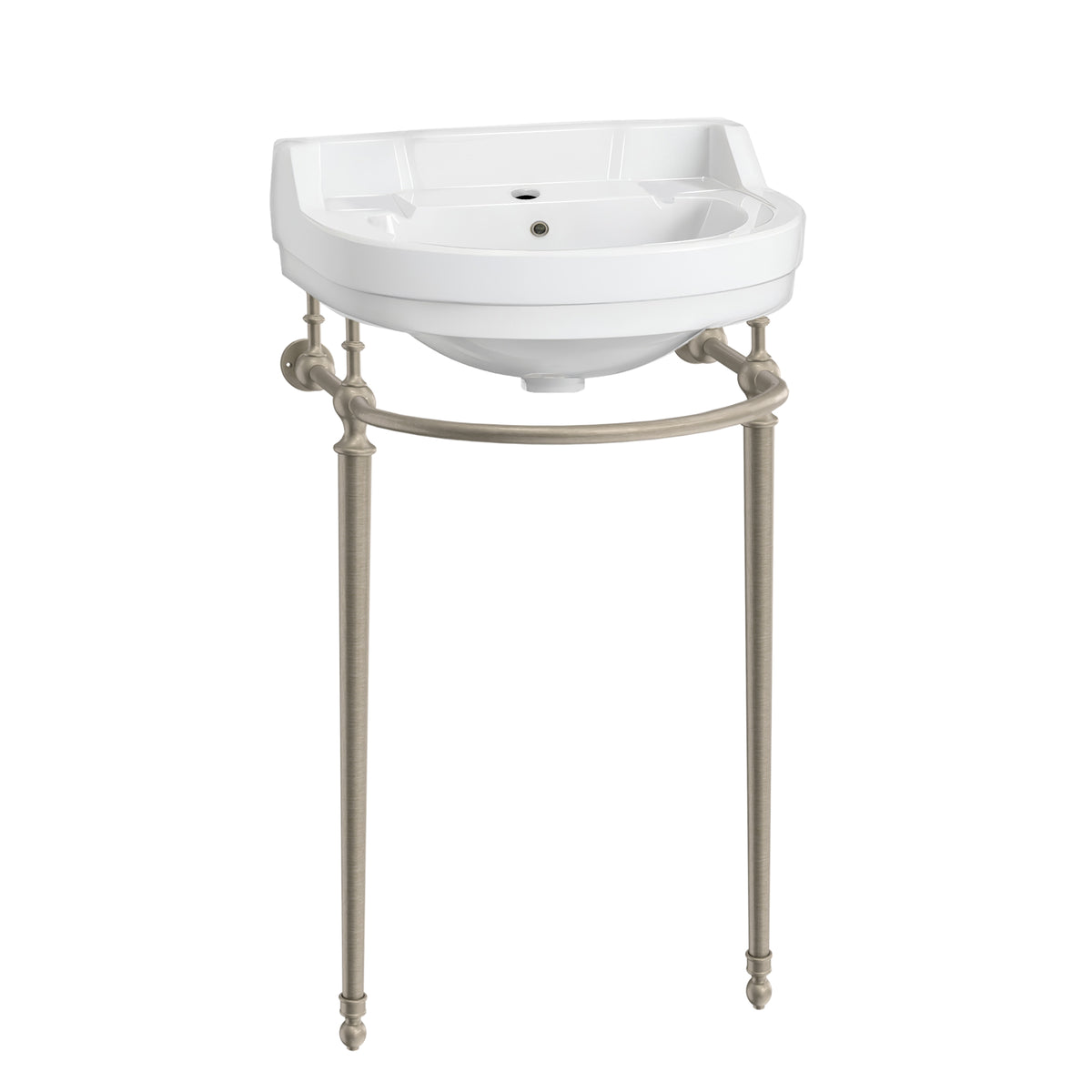 22&quot; Console Sink With Semi-Circular Bowl, Solid Brass Leg Supports and Front Towel Bar