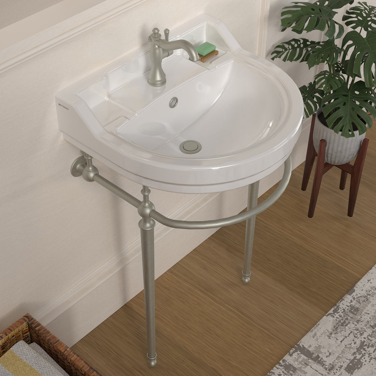 22&quot; Console Sink With Semi-Circular Bowl, Solid Brass Leg Supports and Front Towel Bar