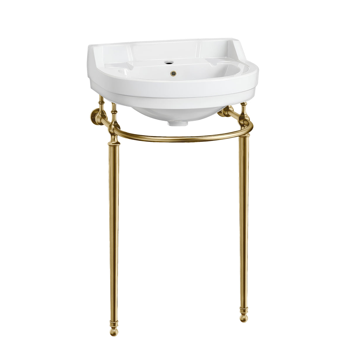 22&quot; Console Sink With Semi-Circular Bowl, Solid Brass Leg Supports and Front Towel Bar