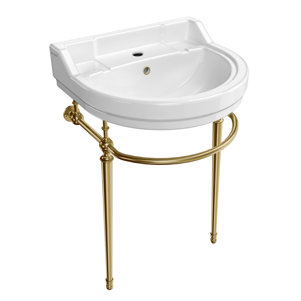 22&quot; Console Sink With Semi-Circular Bowl, Solid Brass Leg Supports and Front Towel Bar