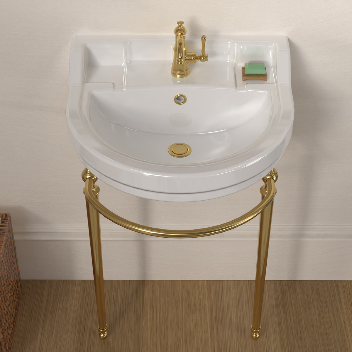 22&quot; Console Sink With Semi-Circular Bowl, Solid Brass Leg Supports and Front Towel Bar