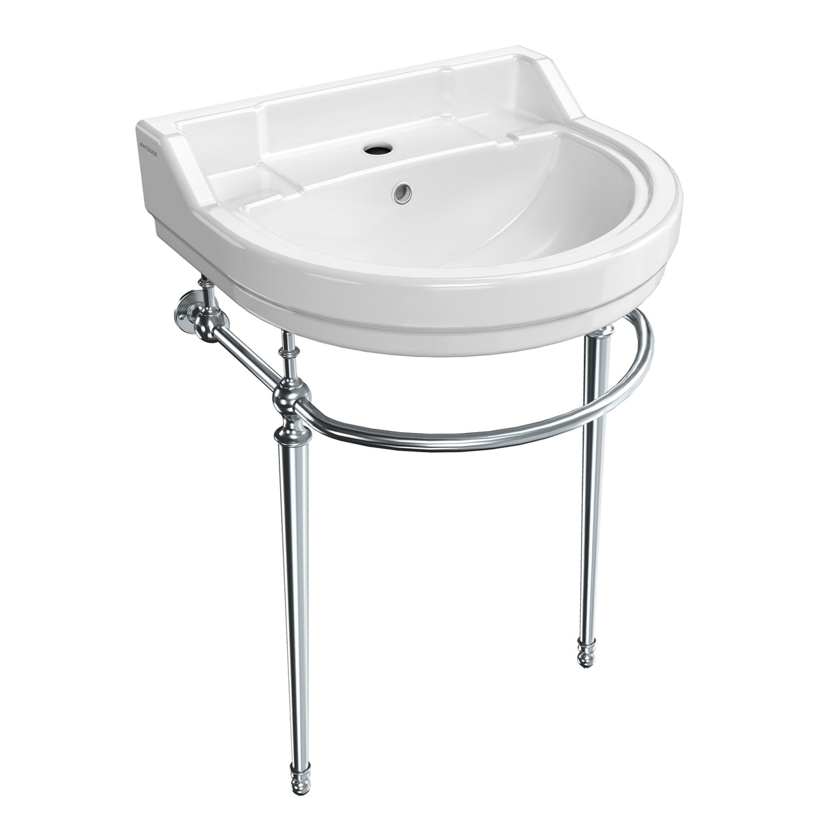 22&quot; Console Sink With Semi-Circular Bowl, Solid Brass Leg Supports and Front Towel Bar