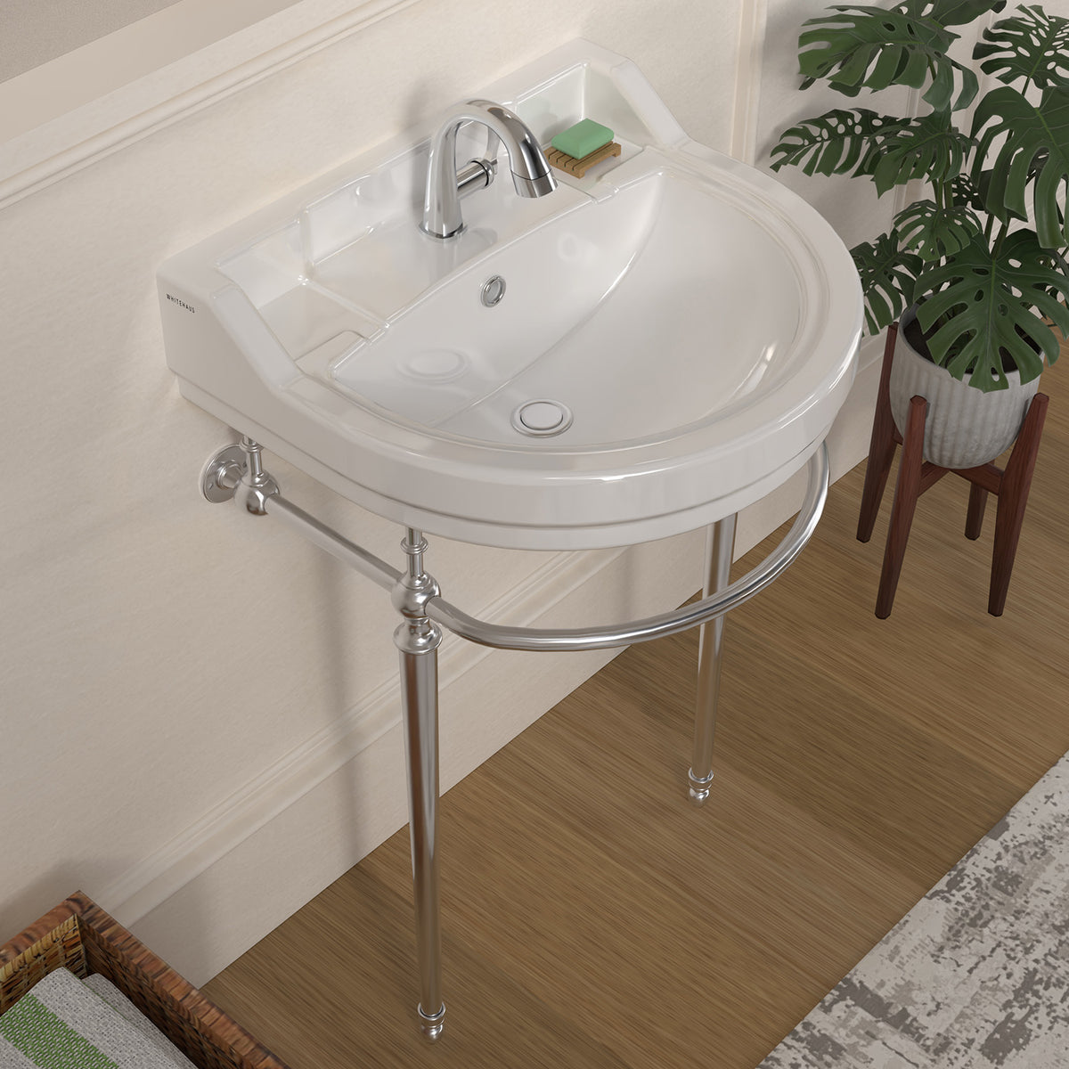 22&quot; Console Sink With Semi-Circular Bowl, Solid Brass Leg Supports and Front Towel Bar