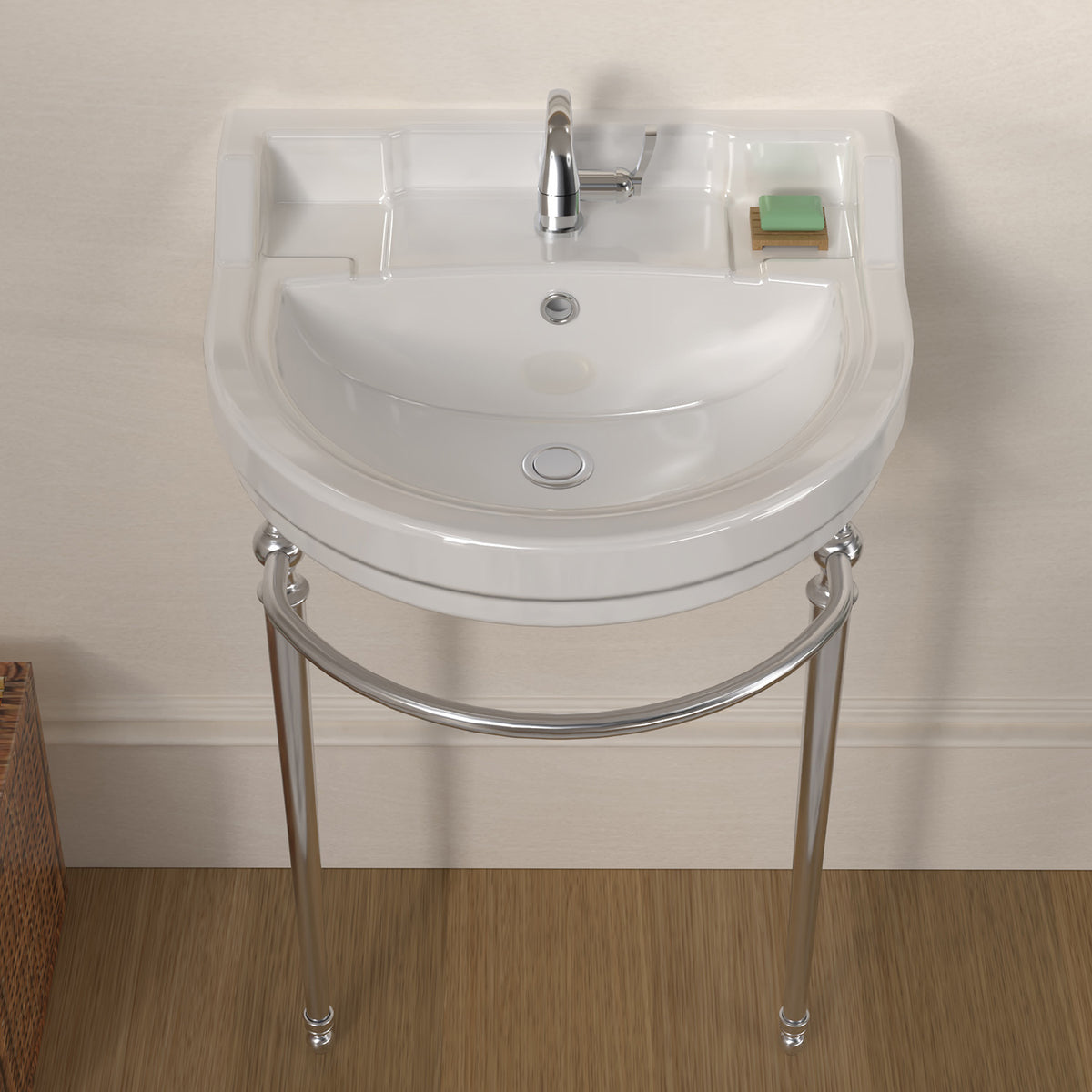 22&quot; Console Sink With Semi-Circular Bowl, Solid Brass Leg Supports and Front Towel Bar