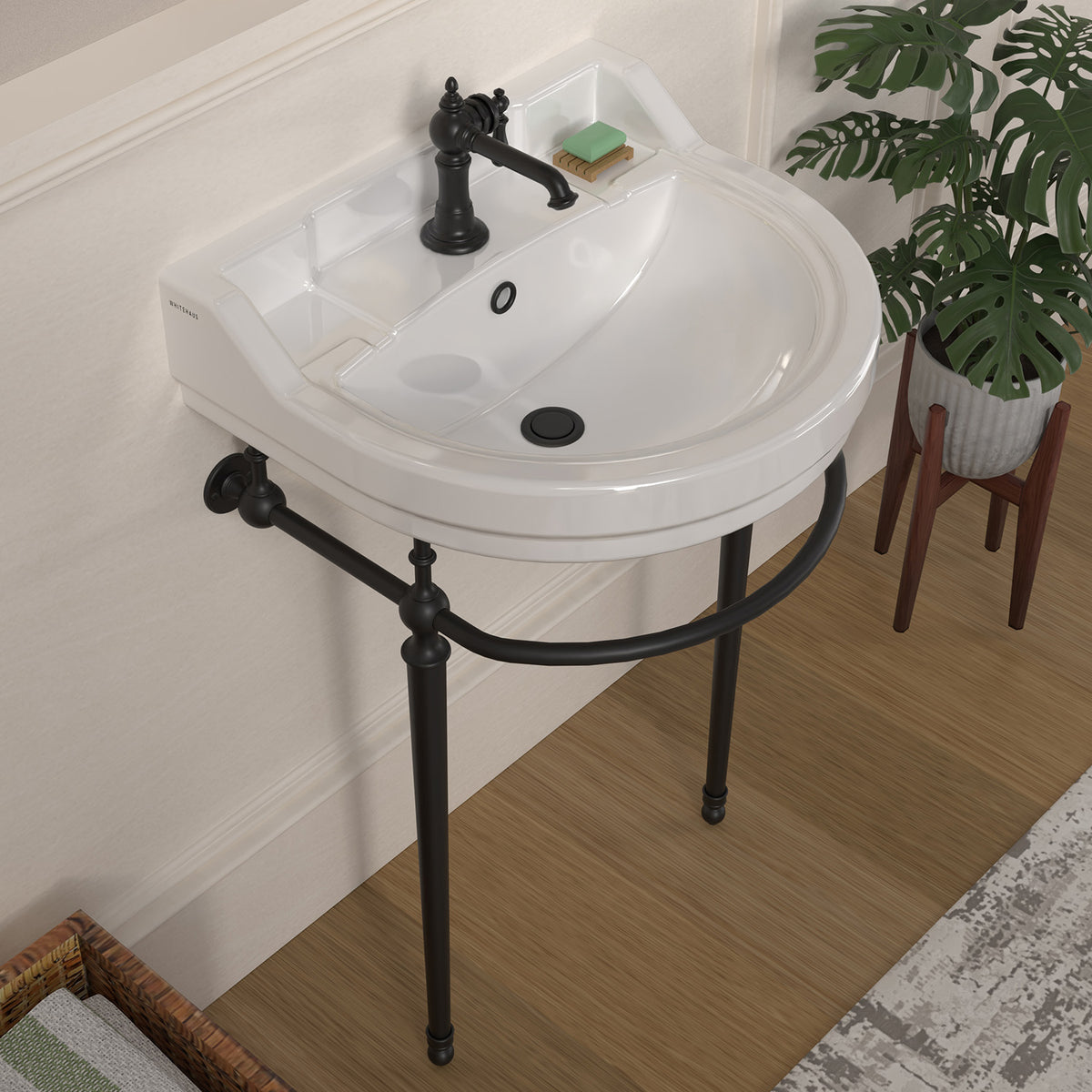 22&quot; Console Sink With Semi-Circular Bowl, Solid Brass Leg Supports and Front Towel Bar