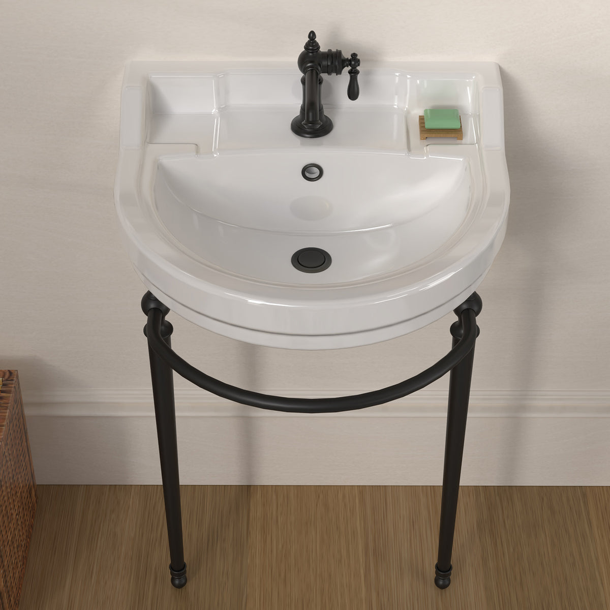 22&quot; Console Sink With Semi-Circular Bowl, Solid Brass Leg Supports and Front Towel Bar