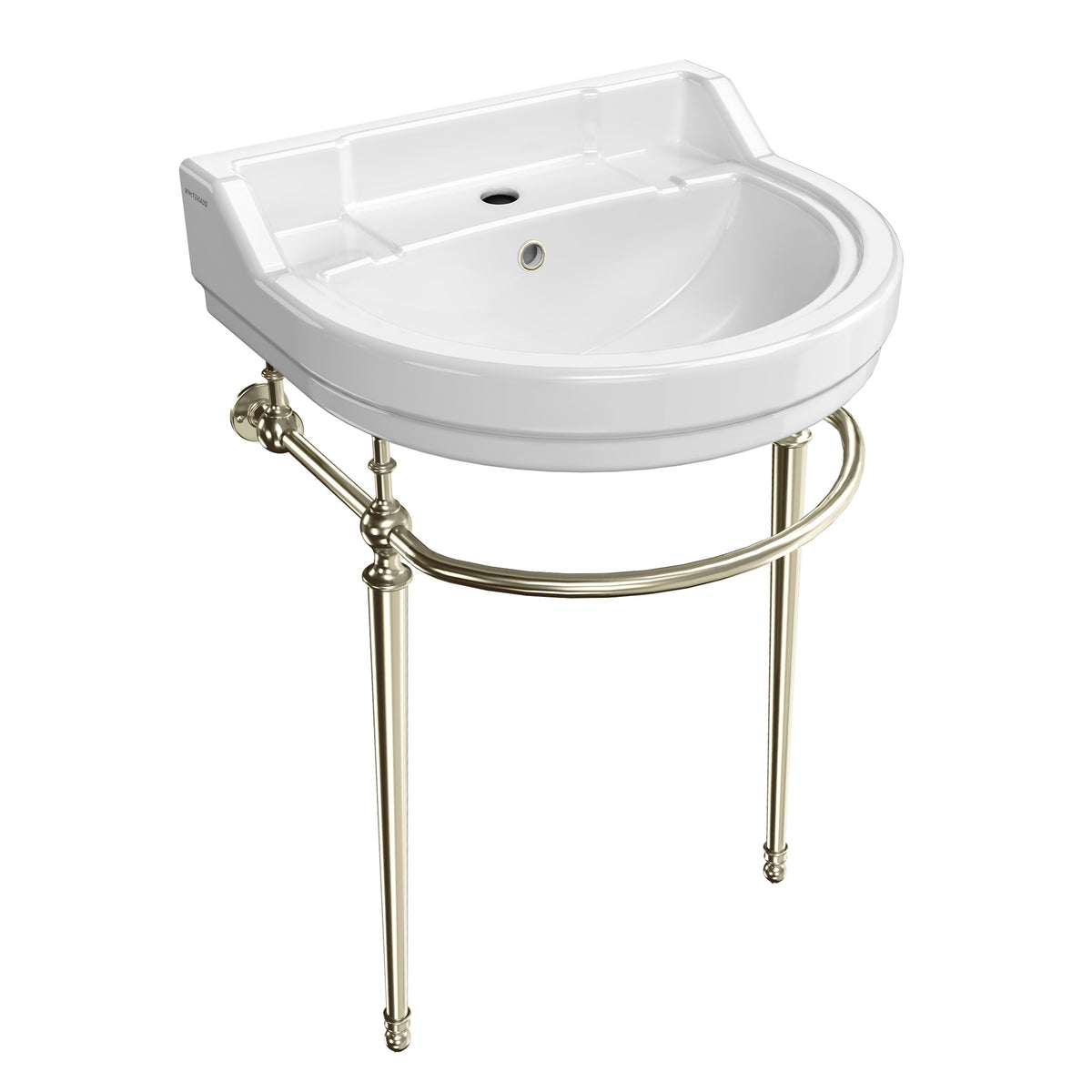22&quot; Console Sink With Semi-Circular Bowl, Solid Brass Leg Supports and Front Towel Bar