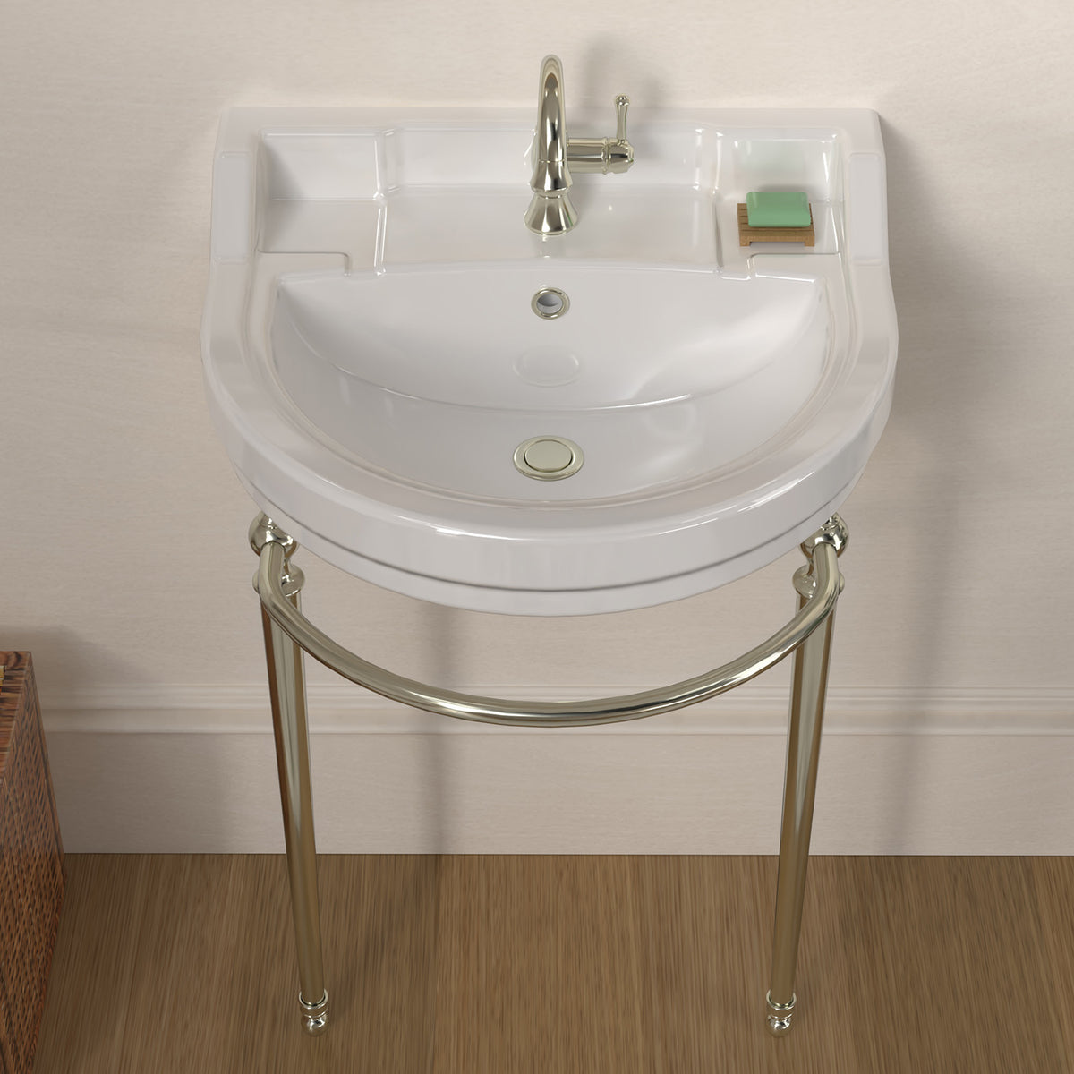 22&quot; Console Sink With Semi-Circular Bowl, Solid Brass Leg Supports and Front Towel Bar