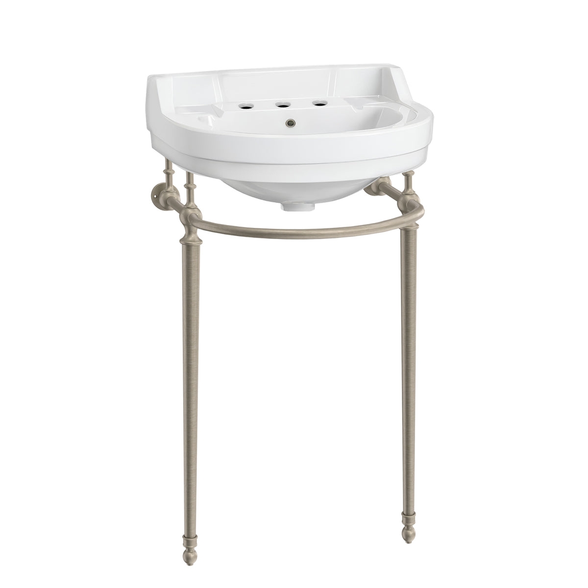 22&quot; Console Sink With Semi-Circular Bowl, Solid Brass Leg Supports and Front Towel Bar