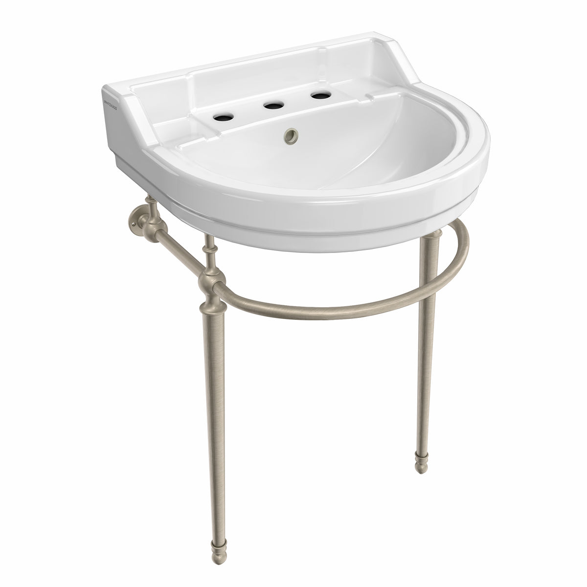 22&quot; Console Sink With Semi-Circular Bowl, Solid Brass Leg Supports and Front Towel Bar