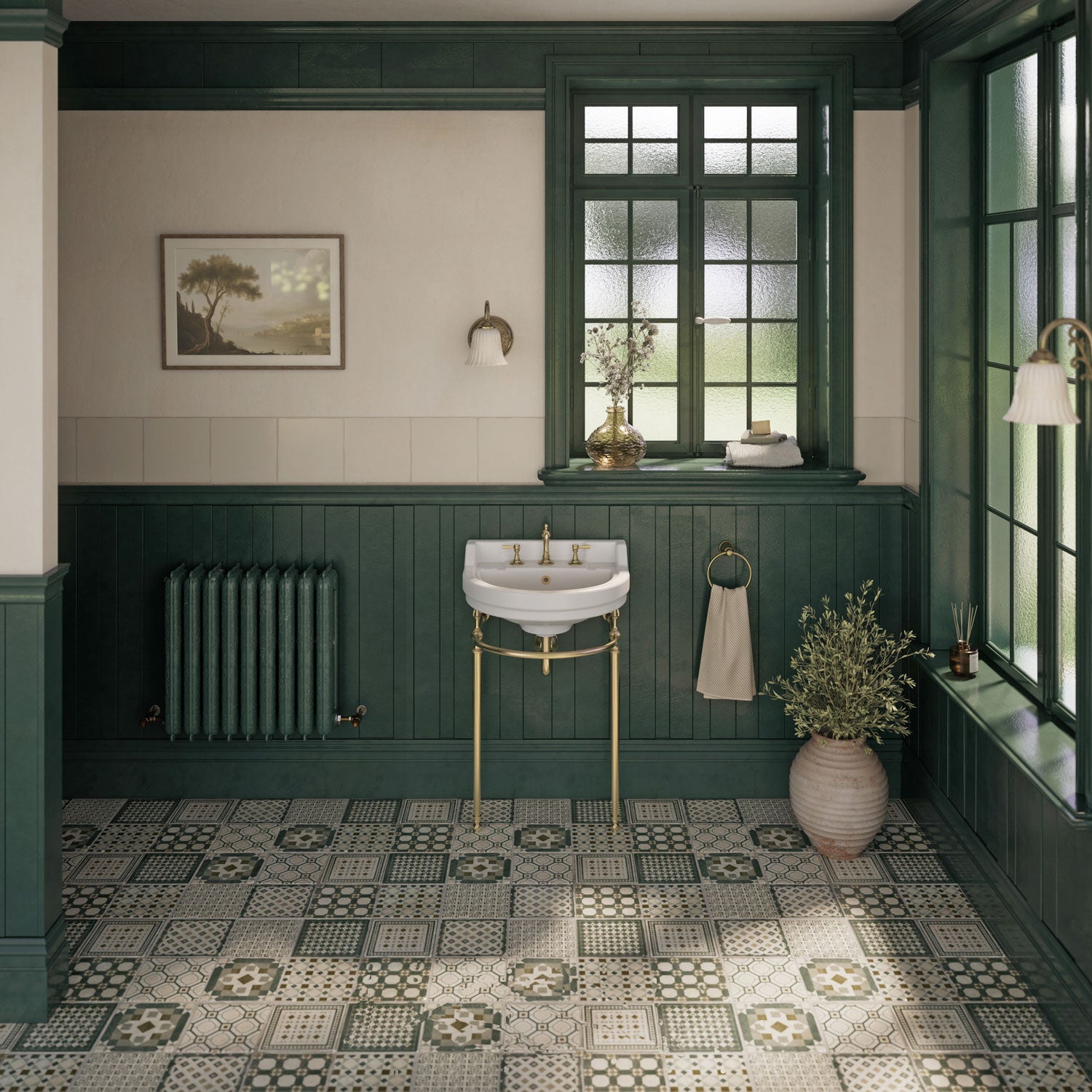 22" Console Sink With Semi-Circular Bowl, Solid Brass Leg Supports and Front Towel Bar