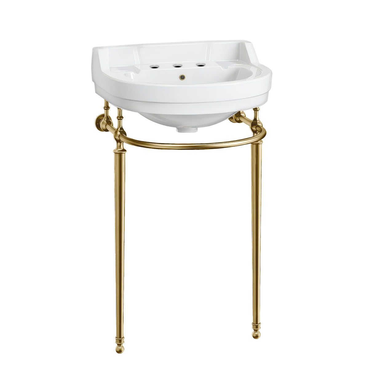 22&quot; Console Sink With Semi-Circular Bowl, Solid Brass Leg Supports and Front Towel Bar