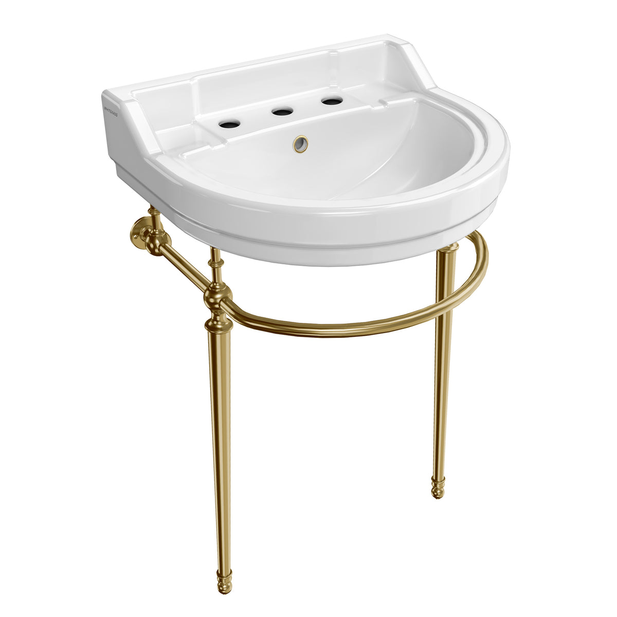 22&quot; Console Sink With Semi-Circular Bowl, Solid Brass Leg Supports and Front Towel Bar