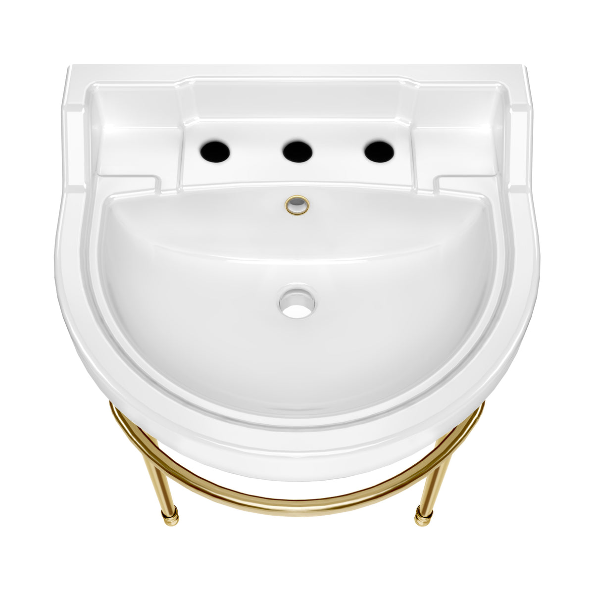 22&quot; Console Sink With Semi-Circular Bowl, Solid Brass Leg Supports and Front Towel Bar