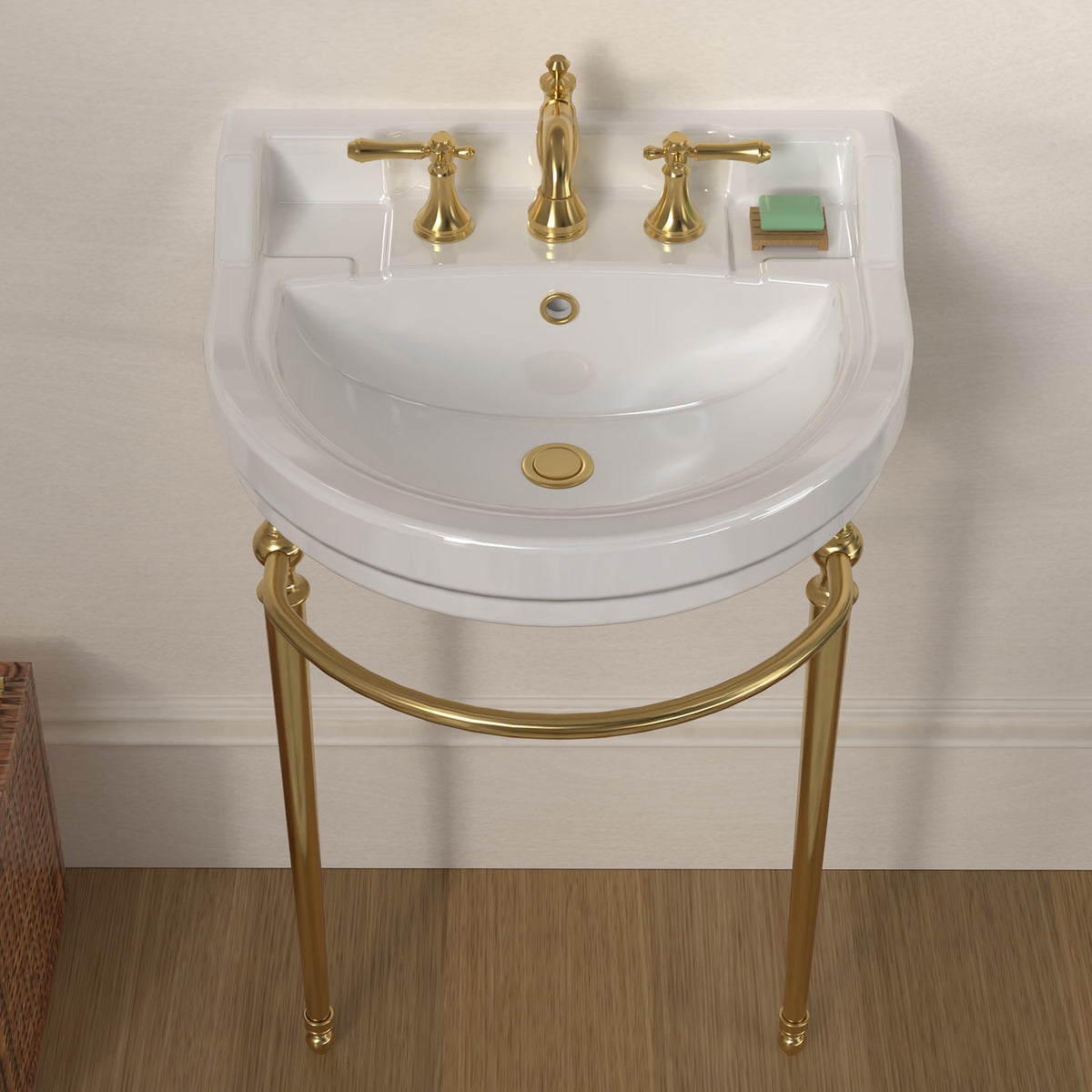 22&quot; Console Sink With Semi-Circular Bowl, Solid Brass Leg Supports and Front Towel Bar