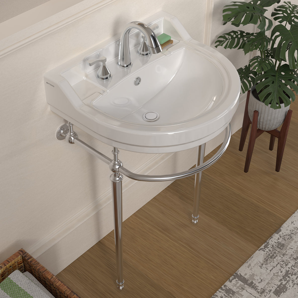 22&quot; Console Sink With Semi-Circular Bowl, Solid Brass Leg Supports and Front Towel Bar