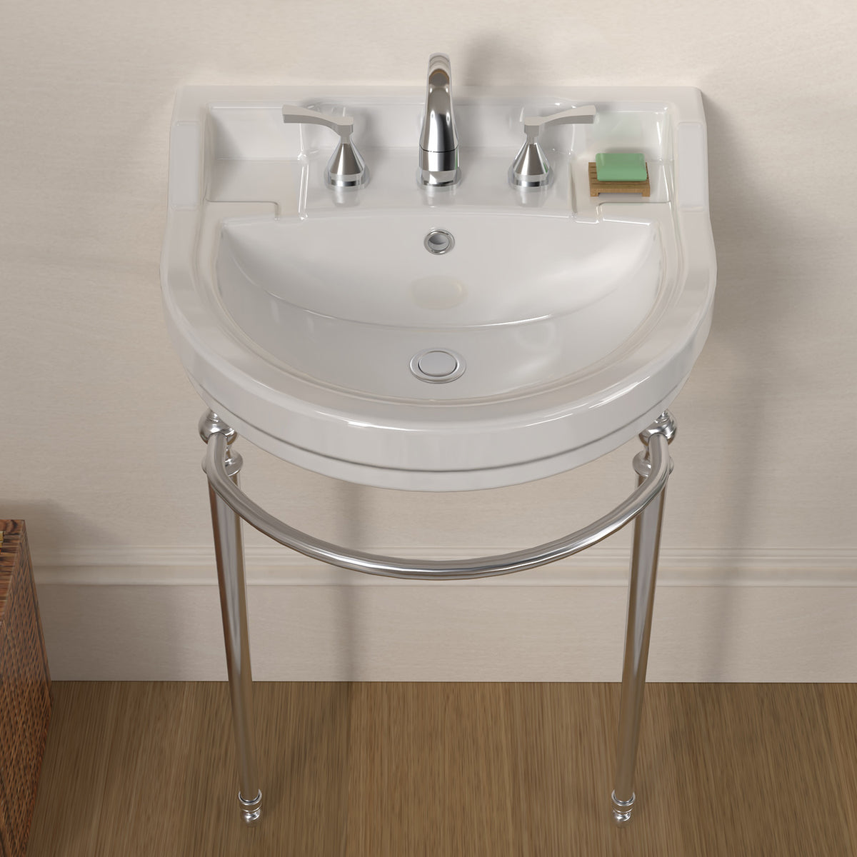 22&quot; Console Sink With Semi-Circular Bowl, Solid Brass Leg Supports and Front Towel Bar