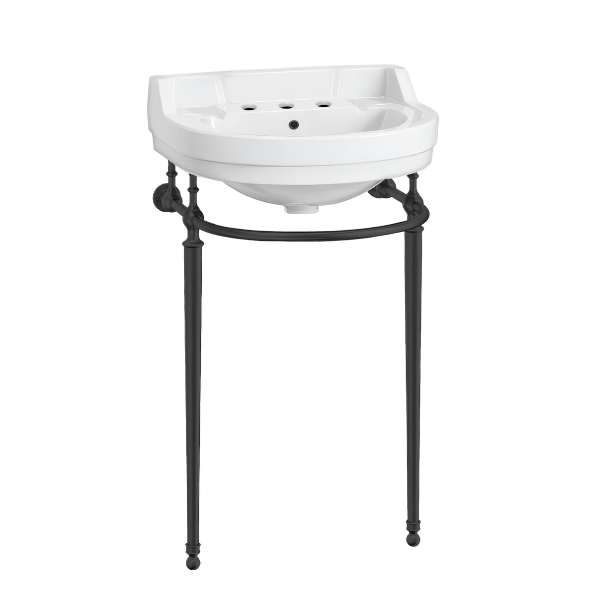 22&quot; Console Sink With Semi-Circular Bowl, Solid Brass Leg Supports and Front Towel Bar