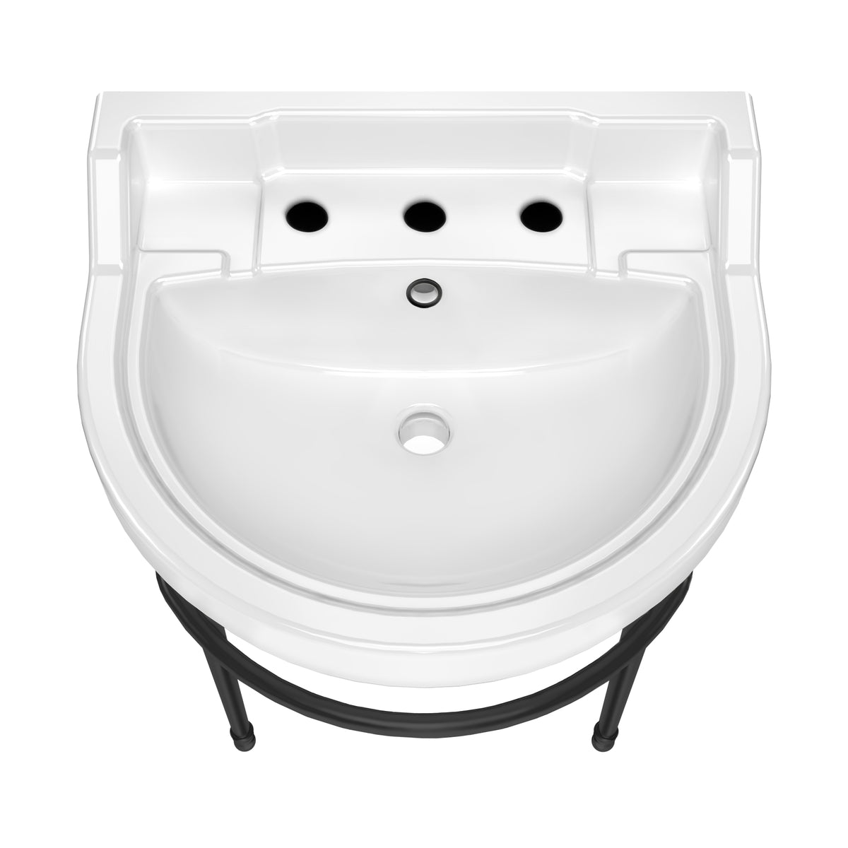 22&quot; Console Sink With Semi-Circular Bowl, Solid Brass Leg Supports and Front Towel Bar