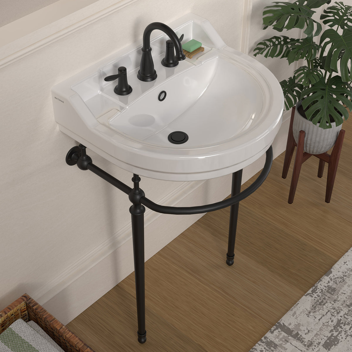 22&quot; Console Sink With Semi-Circular Bowl, Solid Brass Leg Supports and Front Towel Bar