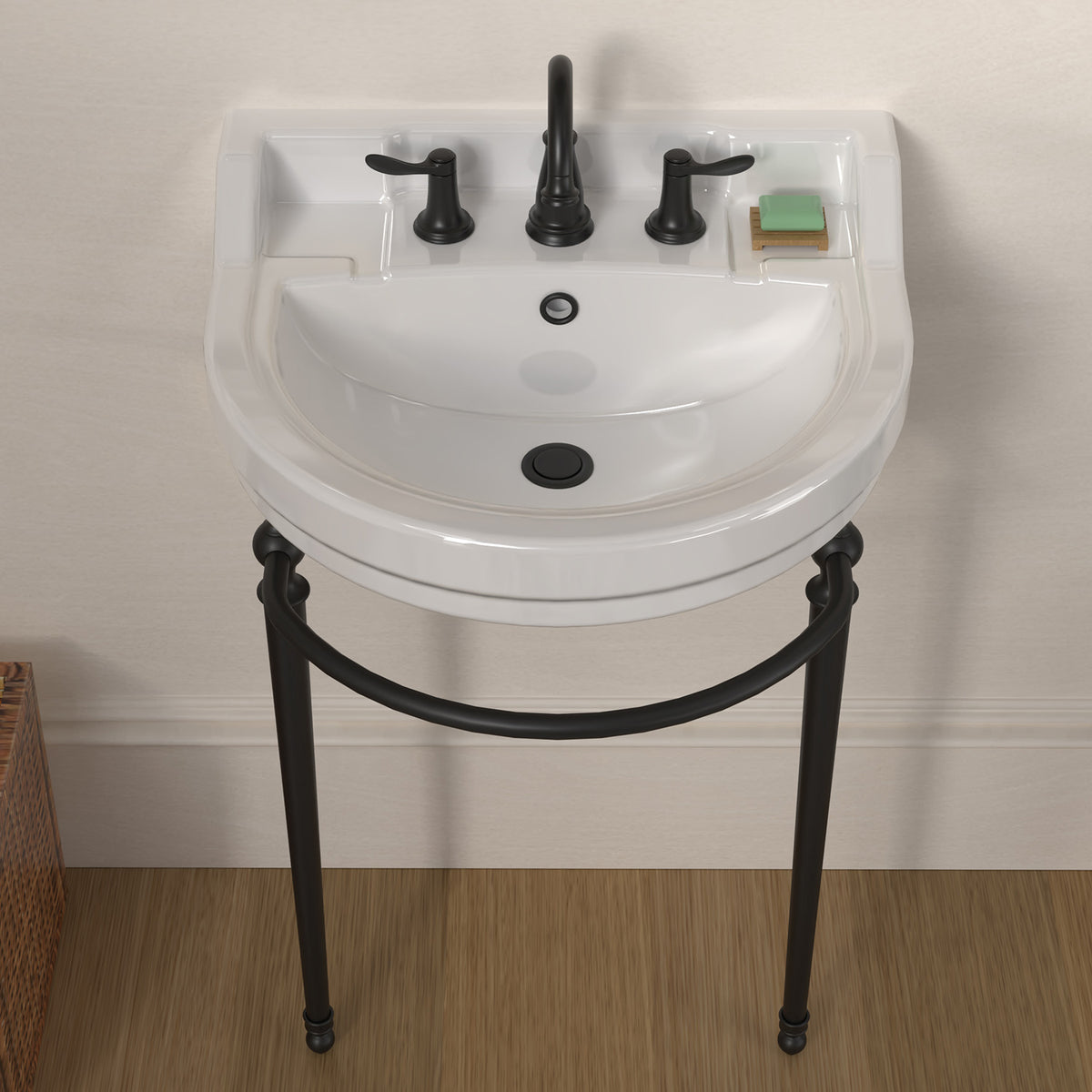 22&quot; Console Sink With Semi-Circular Bowl, Solid Brass Leg Supports and Front Towel Bar