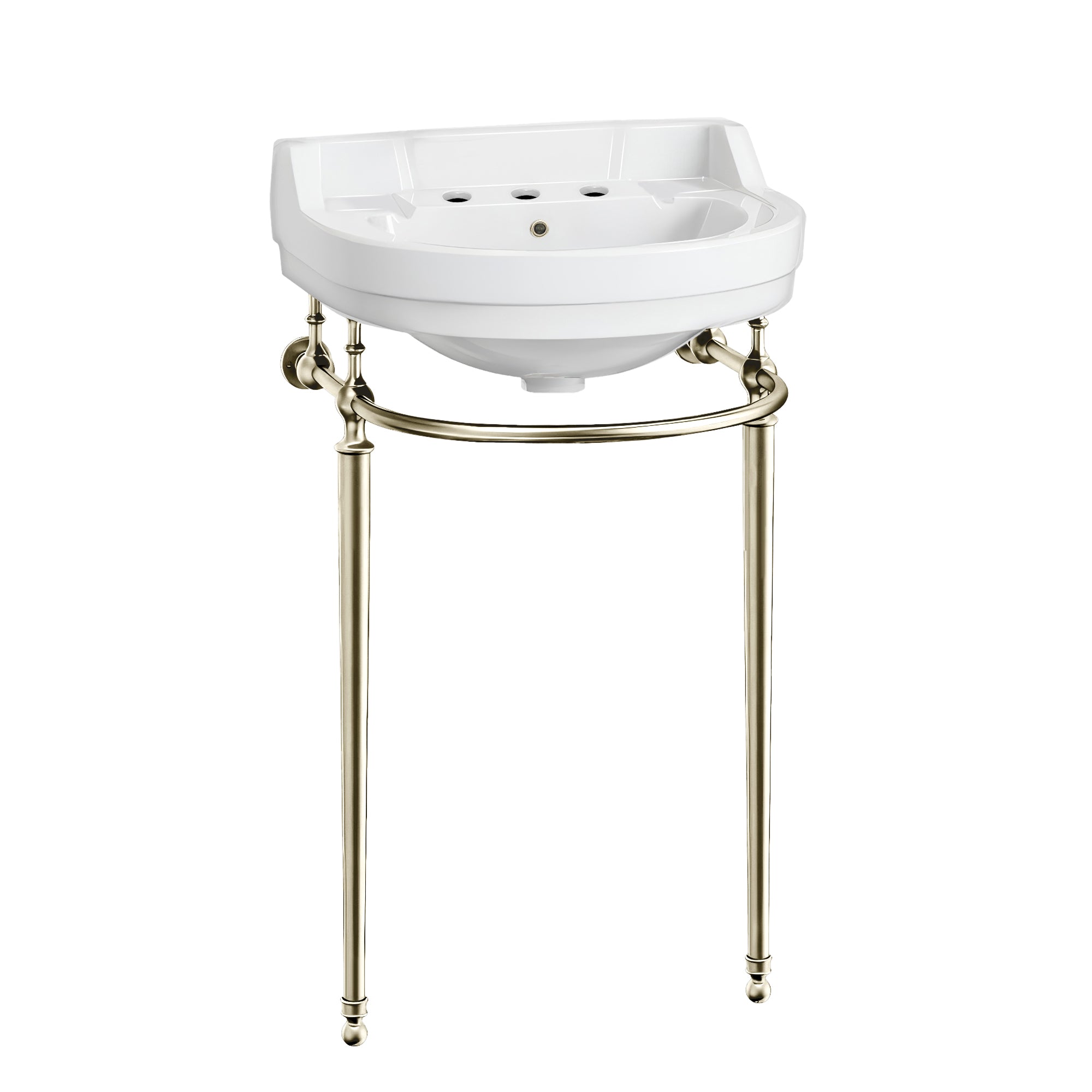 22" Console Sink With Semi-Circular Bowl, Solid Brass Leg Supports and Front Towel Bar