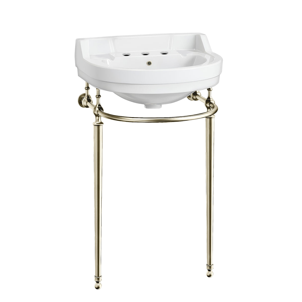22&quot; Console Sink With Semi-Circular Bowl, Solid Brass Leg Supports and Front Towel Bar