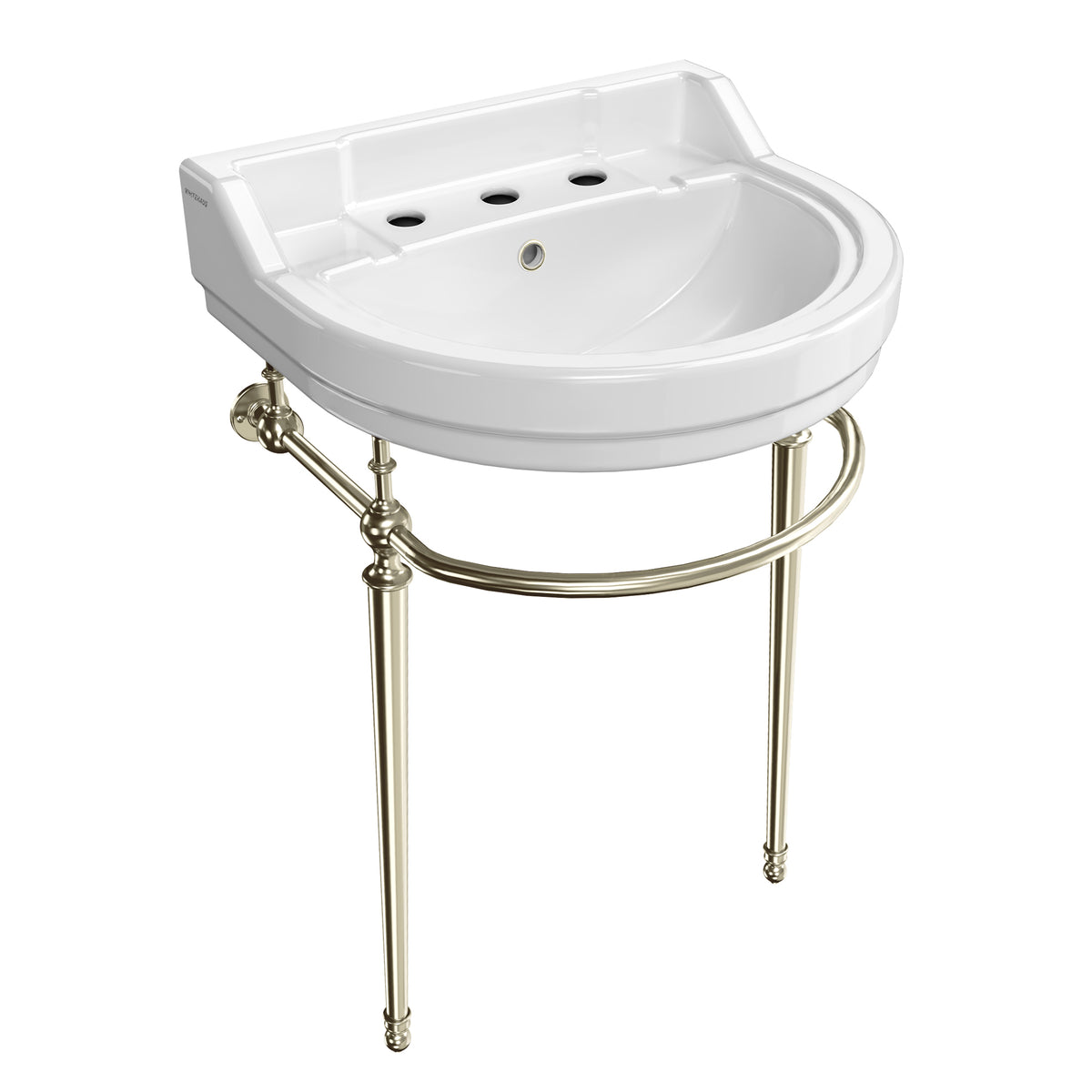 22&quot; Console Sink With Semi-Circular Bowl, Solid Brass Leg Supports and Front Towel Bar