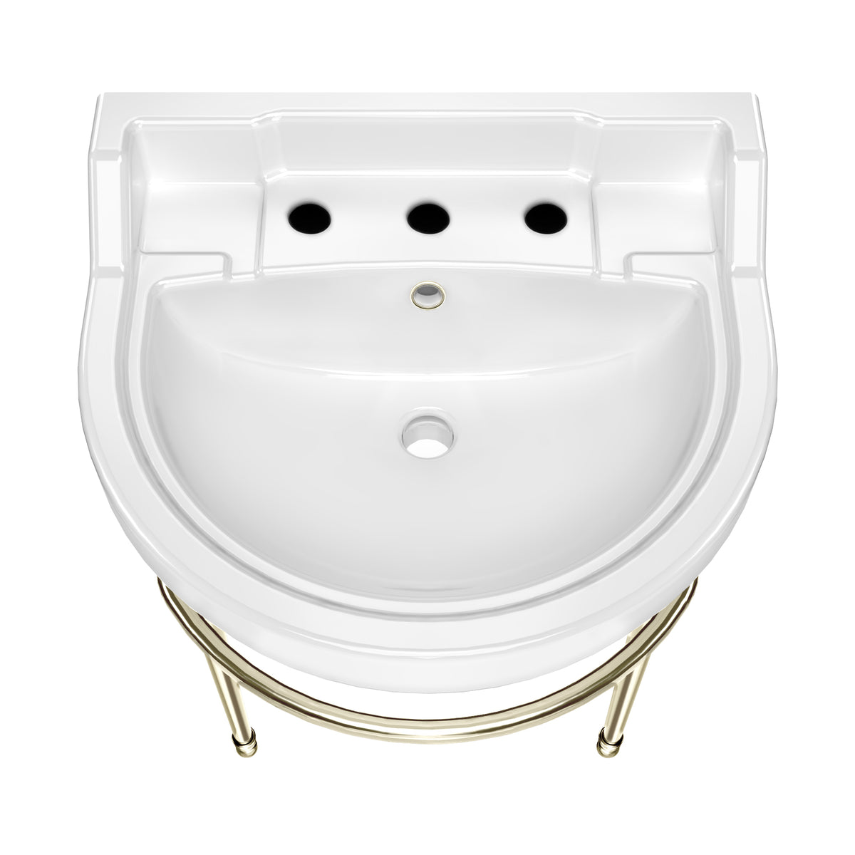 22&quot; Console Sink With Semi-Circular Bowl, Solid Brass Leg Supports and Front Towel Bar