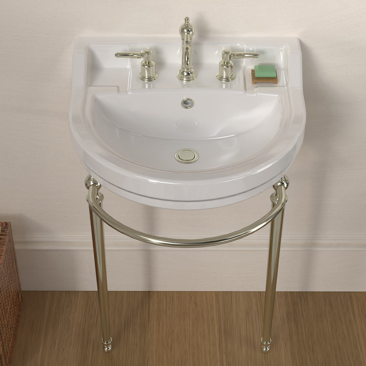 22&quot; Console Sink With Semi-Circular Bowl, Solid Brass Leg Supports and Front Towel Bar