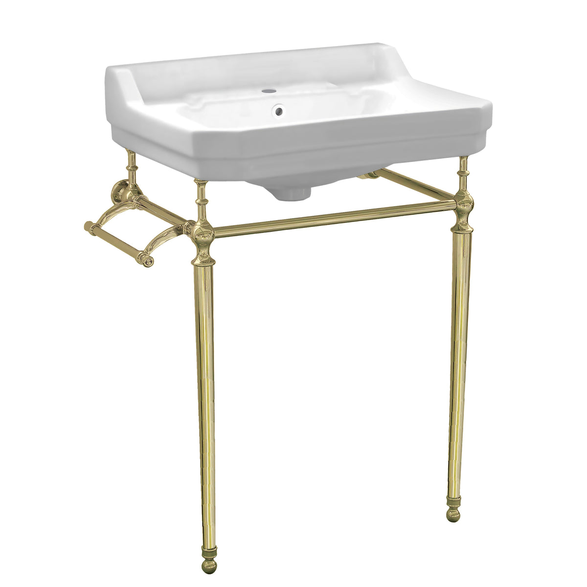 24&quot; console sink with integrated rectangular bowl, Solid Brass leg supports and side towel bar