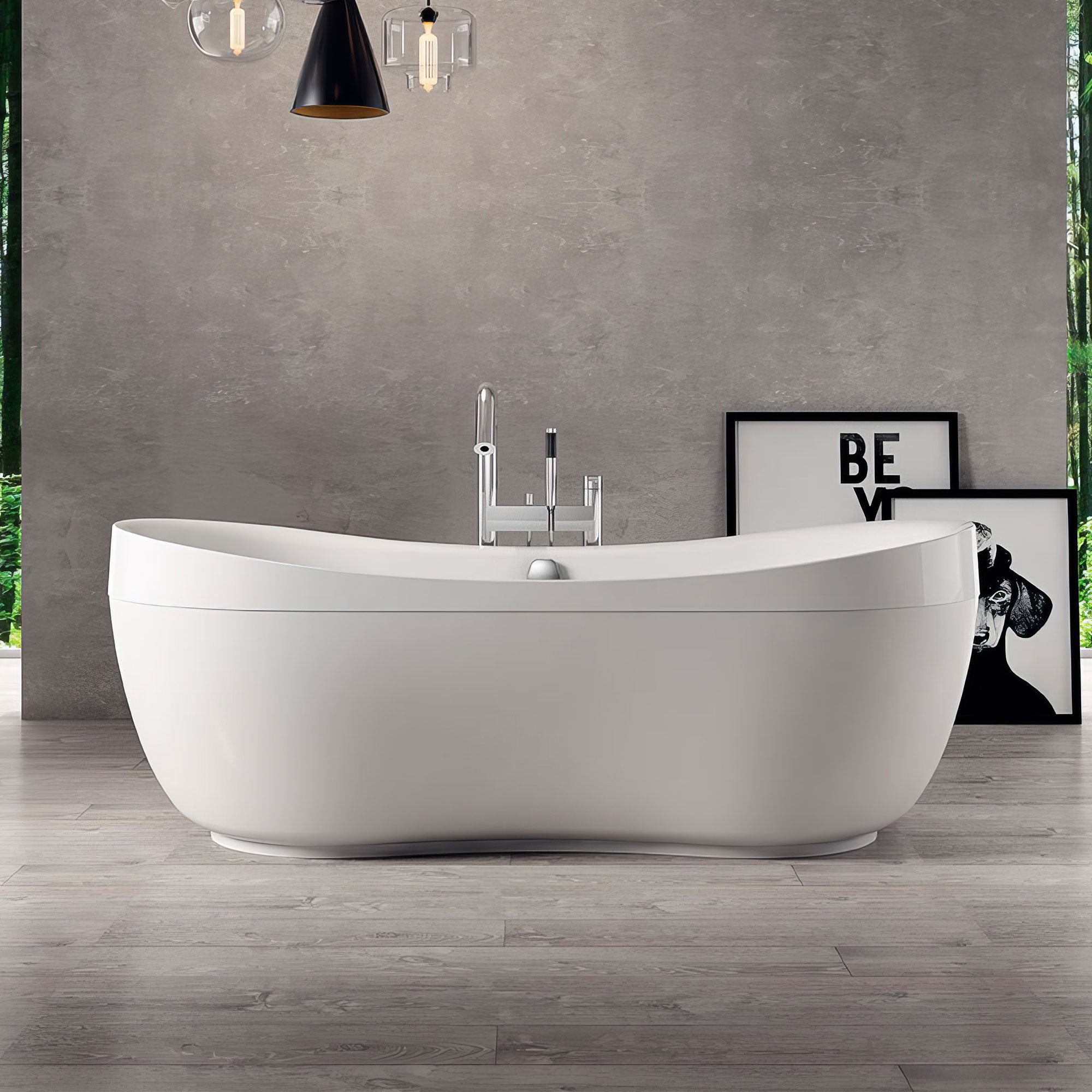 Oval Double Ended Lucite Acrylic Freestanding Bathtub with Curved Rim