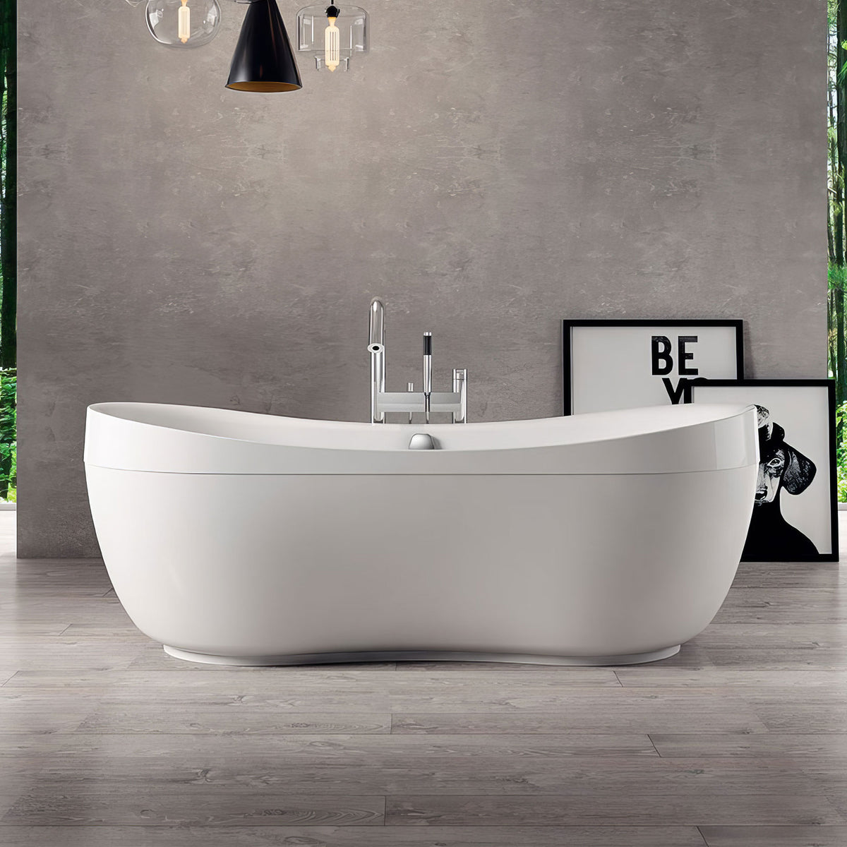 Oval Double Ended Lucite Acrylic Freestanding Bathtub with Curved Rim