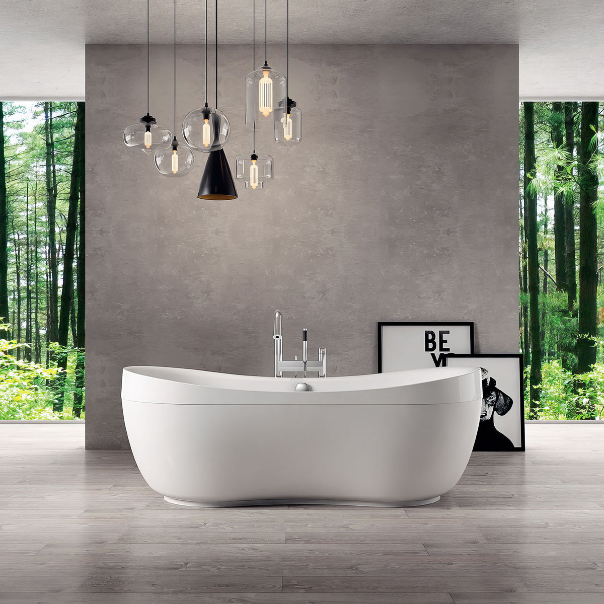 Oval Double Ended Lucite Acrylic Freestanding Bathtub with Curved Rim