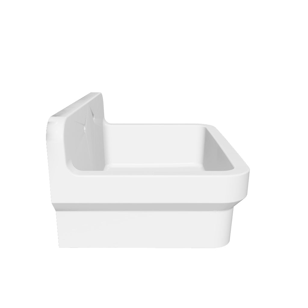 30" single bowl fireclay kitchen/utility front apron sink with high backsplash and faucet drilling