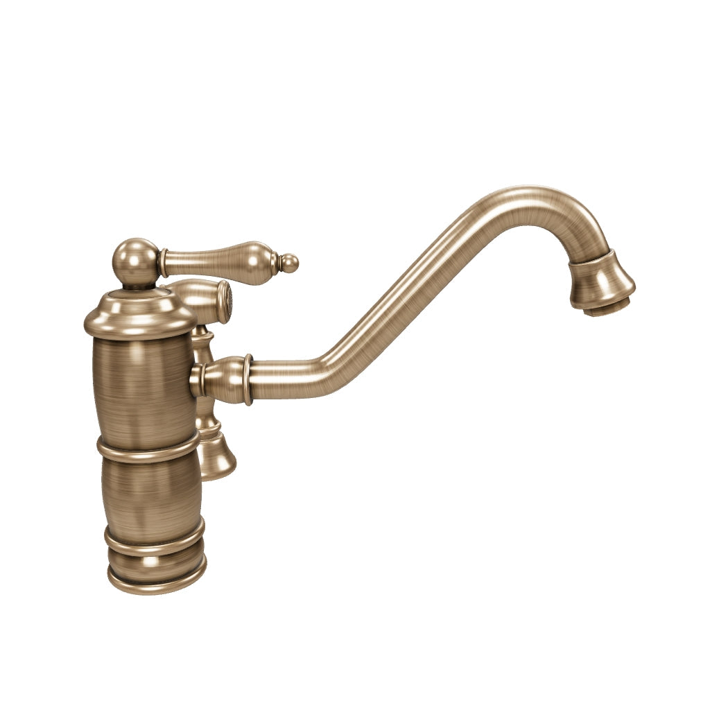 Single lever faucet with traditional swivel spout and solid brass side spray