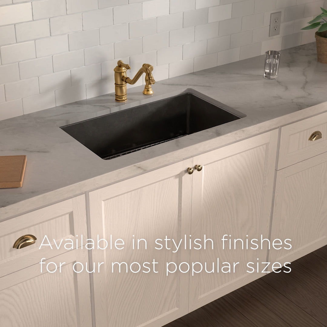 Load video: Undermount/drop-in single bowl fireclay kitchen sinks, stainless steel grid included