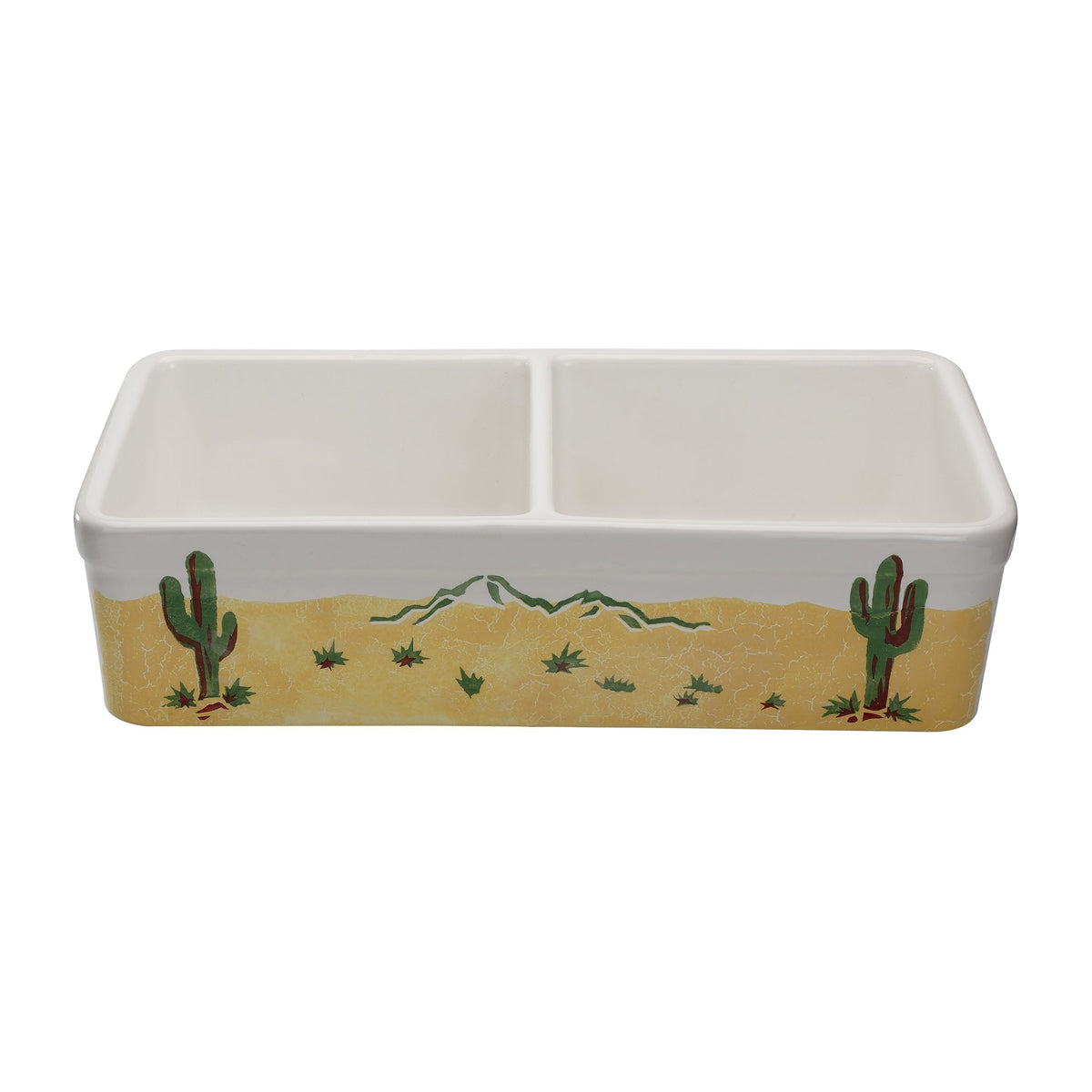 32&quot; Double bowl hand-painted fireclay kitchen sink