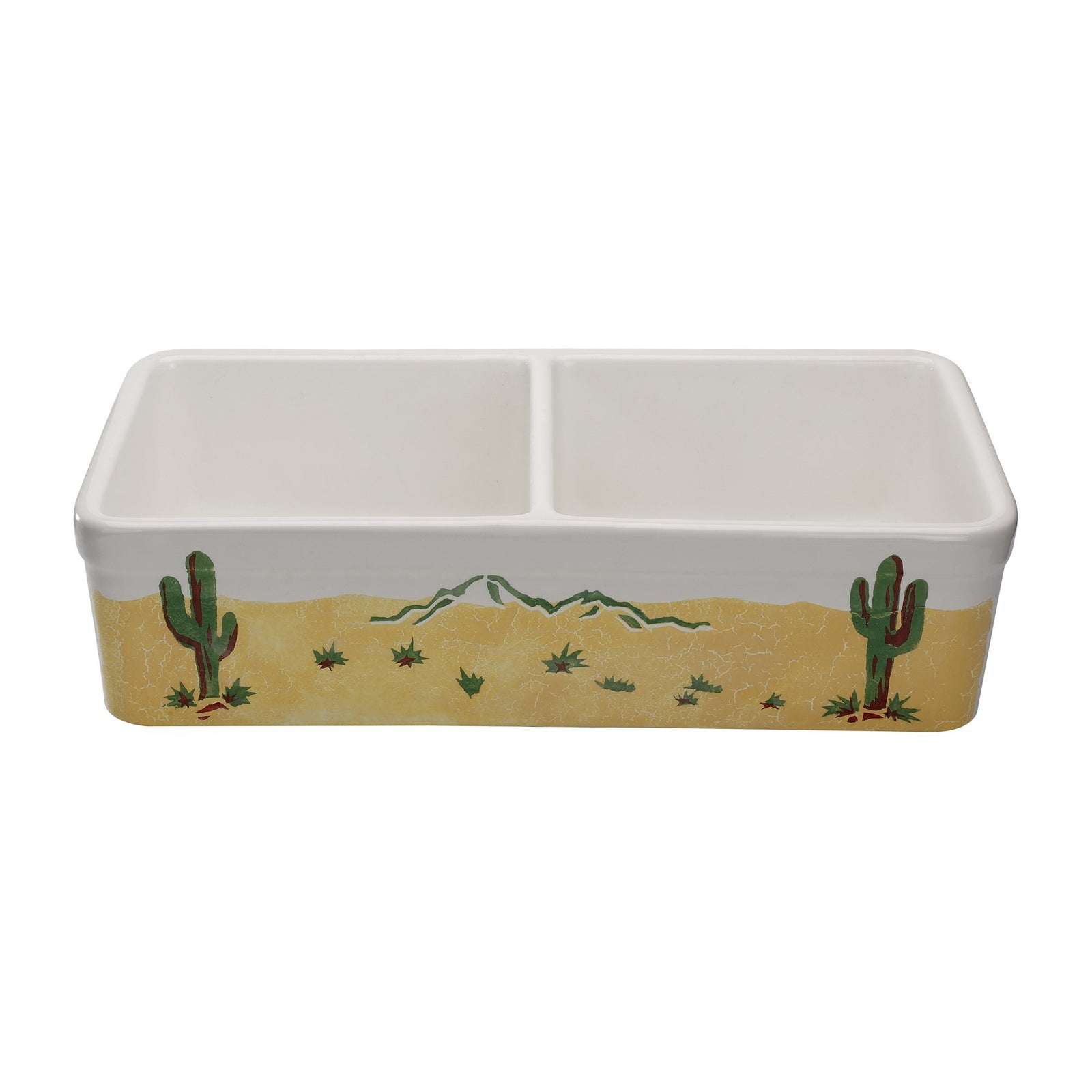 32" Double bowl hand-painted fireclay kitchen sink