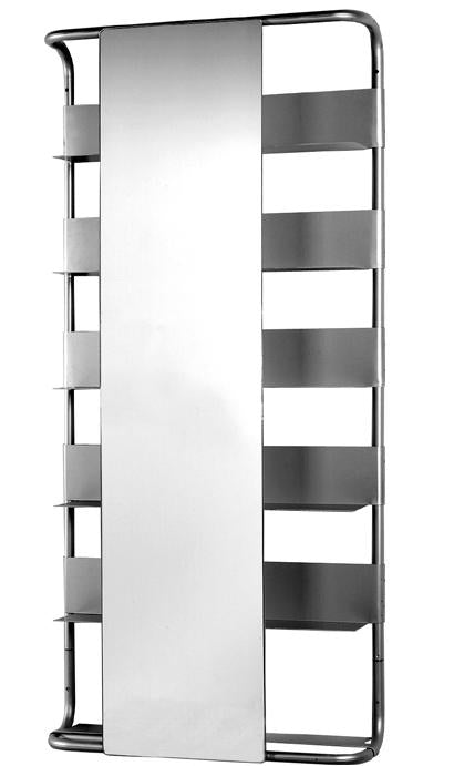 Aeri Large Aluminum Rectangular Wall Mount Frame with Six Shelves and Rectangular Sliding Mirror