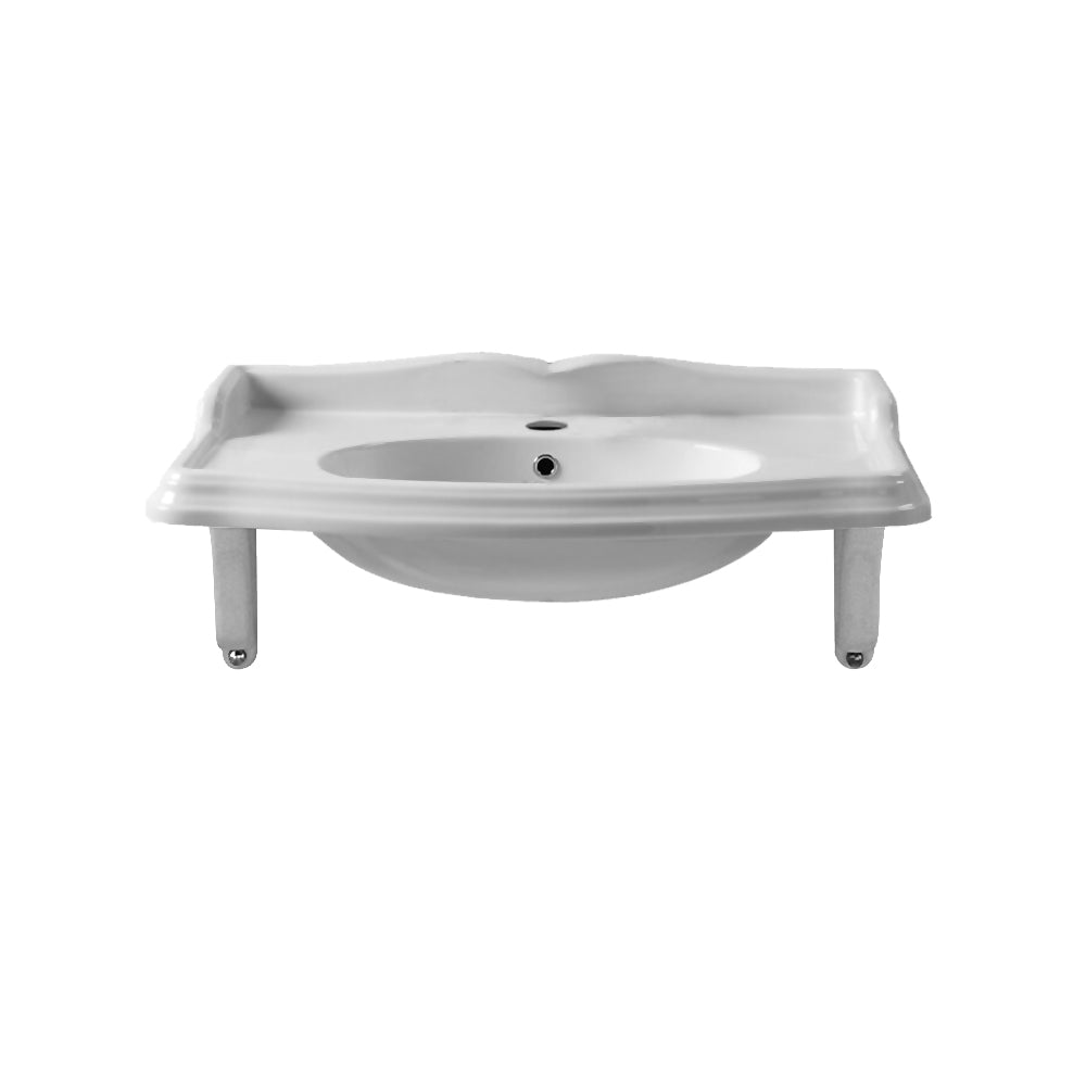 Isabella Collection 35" Large Rectangular Wall Mount Basin with Integrated Oval Bowl and Ceramic Shelf Supports