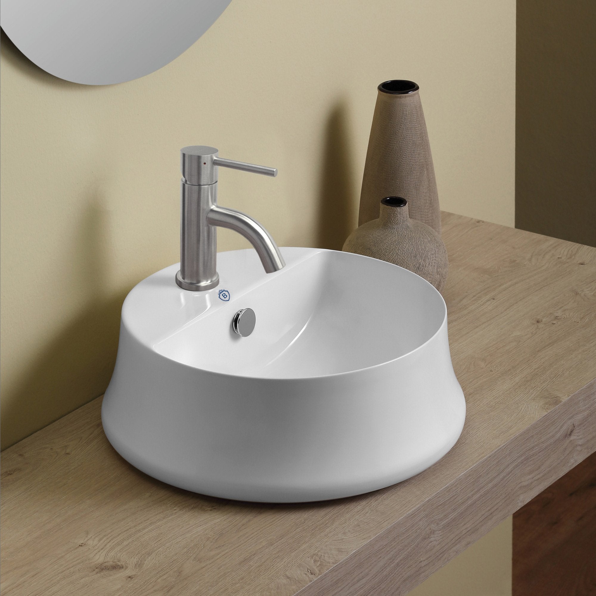 Above Mount/ Vessel Lavatory Basin With Single Faucet Drilling And Overflow